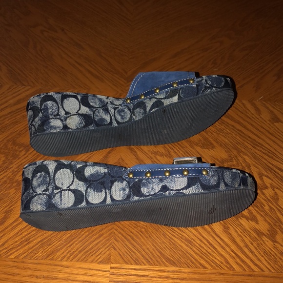 MOVING SALE NO HAGGLING WOMEN AUTHENTIC COACH BLUE DEMIN WEDGE SLIP ON SANDAL - Picture 3 of 13